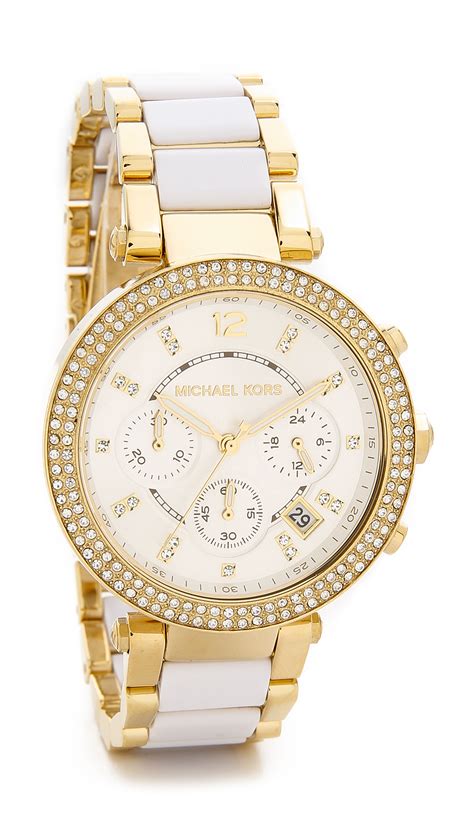 michael kors women's watch white and gold|michael kors chronograph gold.